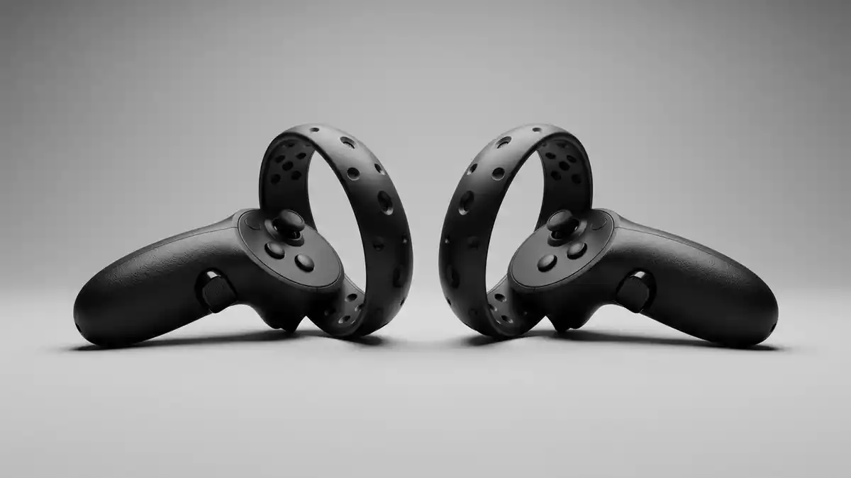 Fotorealistische Studioansicht von VR-Controller in neutraler Produktdarstellung