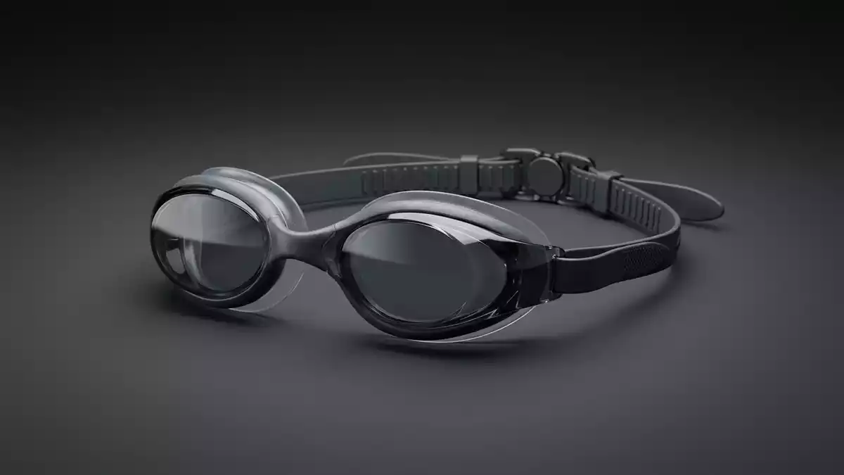 Fotorealistische Studioansicht von Schwimmbrille in neutraler Produktdarstellung