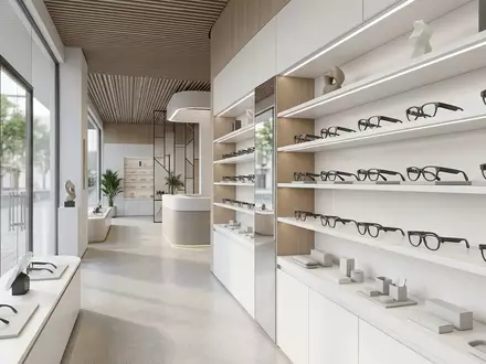 Architektur-Render im Technikgeschaeft mit Kamerabrille zum Thema Meta Ray-Ban Smart Glasses, neutrales Tageslicht - Foto: THN
