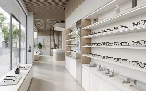 Architektur-Render im Technikgeschaeft mit Kamerabrille zum Thema Meta Ray-Ban Smart Glasses, neutrales Tageslicht - Foto: THN