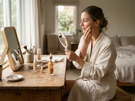 Fotorealistische Aufnahme von Foundation am Schminktisch zum Thema Chanel Les Beiges Healthy, natuerliches Licht - Foto: THN