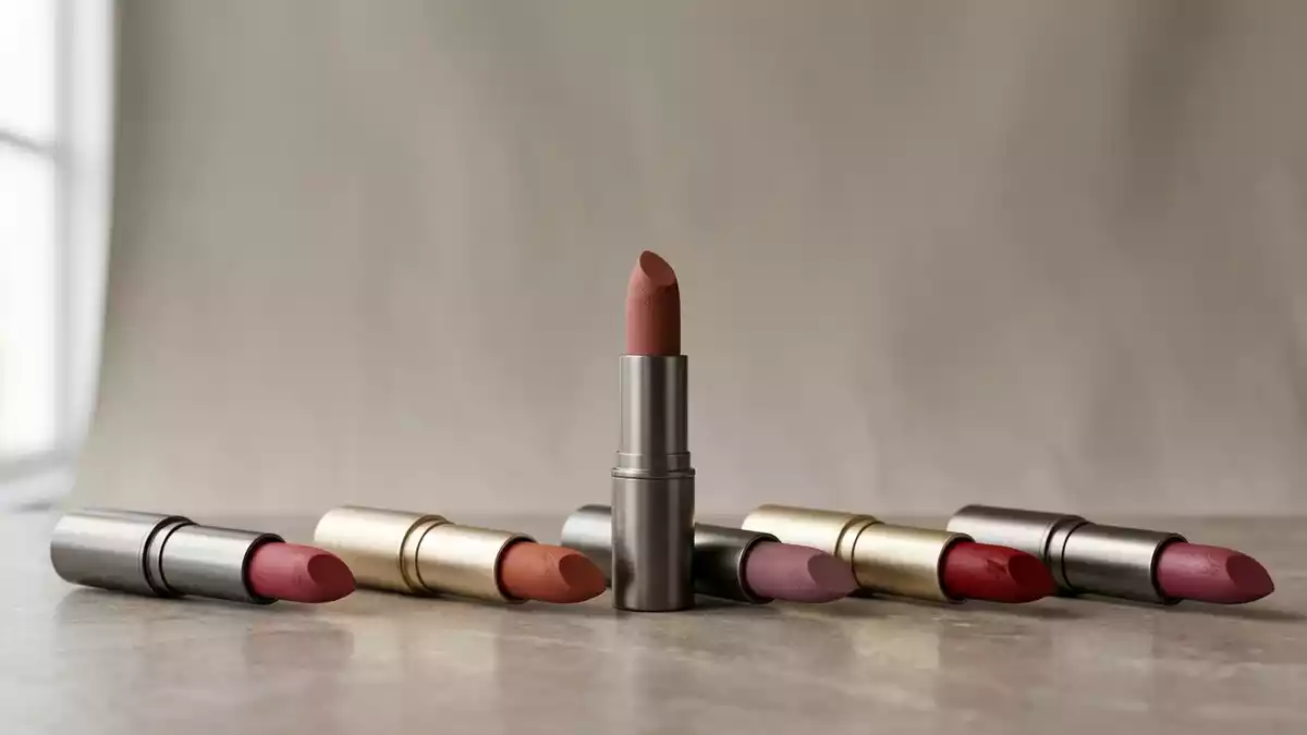 Fotorealistische Studioansicht von Lippenstift in neutraler Produktdarstellung