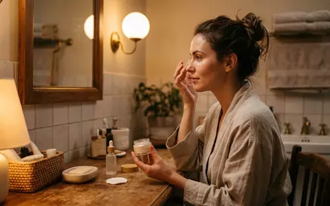 Fotorealistische Aufnahme von Augencreme im Badezimmer zum Thema Chanel Le Lift Creme, warmes Abendlicht - Foto: THN