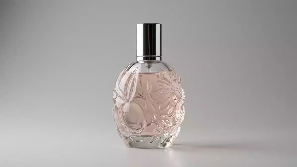 Fotorealistische Studioansicht von Eau de Parfum in neutraler Produktdarstellung