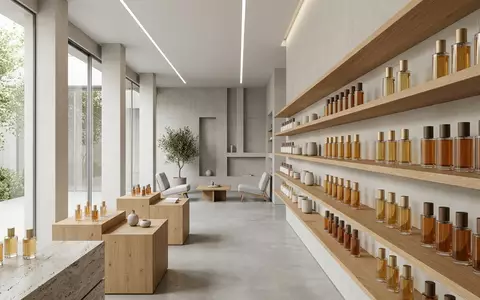 Architektur-Render im Parfuemerie mit Eau de Toilette zum Thema Paco Rabanne 1 Million, neutrales Tageslicht - Foto: THN