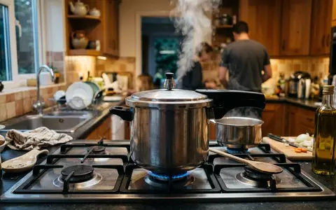 Fotorealistische Aufnahme von Schnellkochtopf in der Kueche zum Thema WMF Perfect Pro Schnellkochtopf, natuerliches Licht - Foto: THN