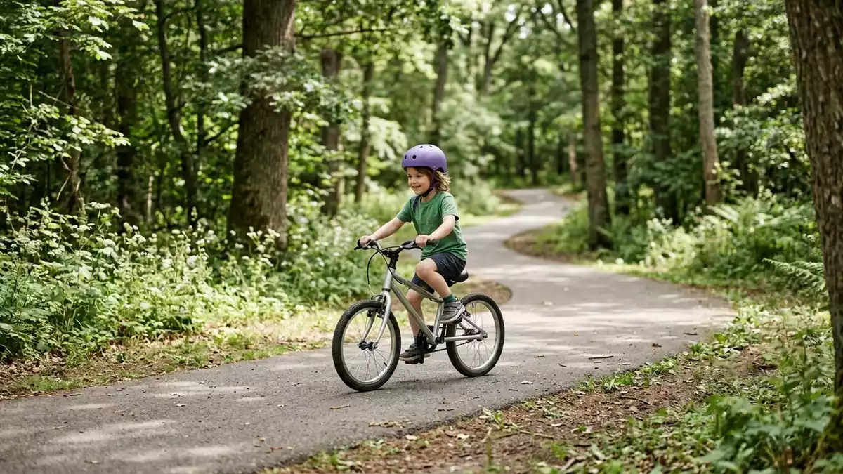 Fotorealistische Ansicht von Kinderfahrrad im Park in realer Umgebung, neutral