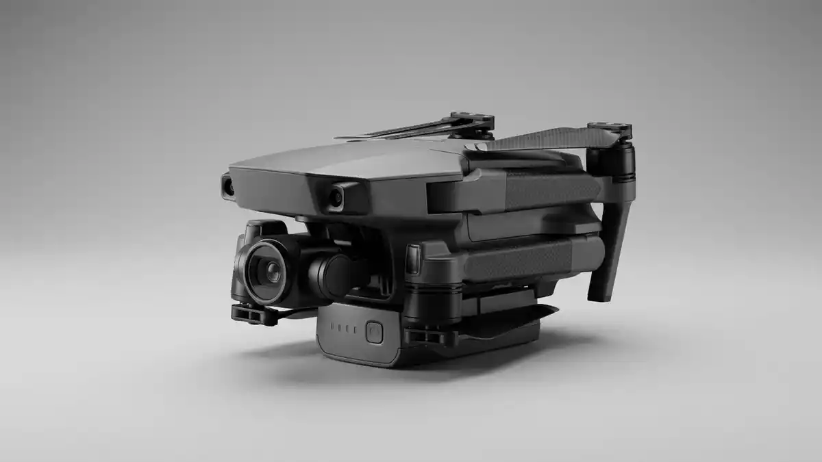 Fotorealistische Studioansicht von Kameradrohne in neutraler Produktdarstellung