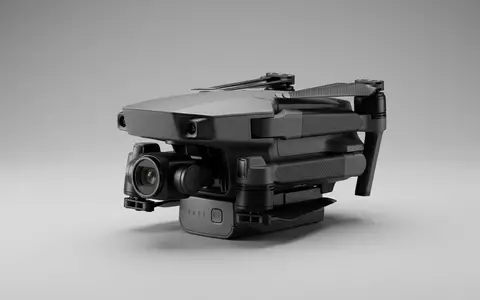 Fotorealistische Studioaufnahme von Kameradrohne zum Thema DJI Air 3 Fly, klare Lichtfuehrung - Foto: THN