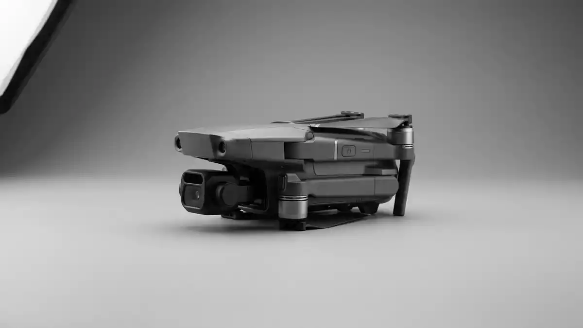 Fotorealistische Studioansicht von Kameradrohne in neutraler Produktdarstellung