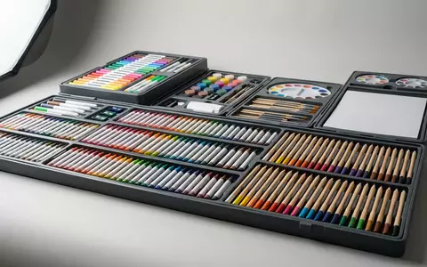 Fotorealistische Studioaufnahme von Malset zum Thema BIC Kids Kreativset Zeichnen, klare Lichtfuehrung - Foto: THN