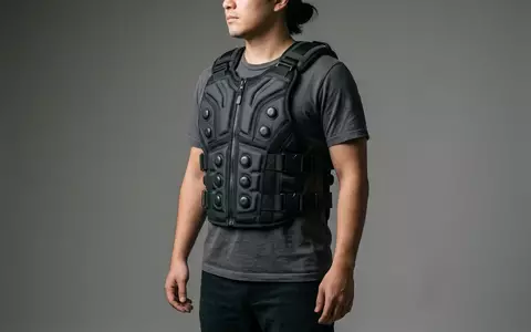 Fotorealistische Studioaufnahme von Taktile Feedbackweste zum Thema bHaptics TactSuit X40 Haptic, klare Lichtfuehrung - Foto: THN