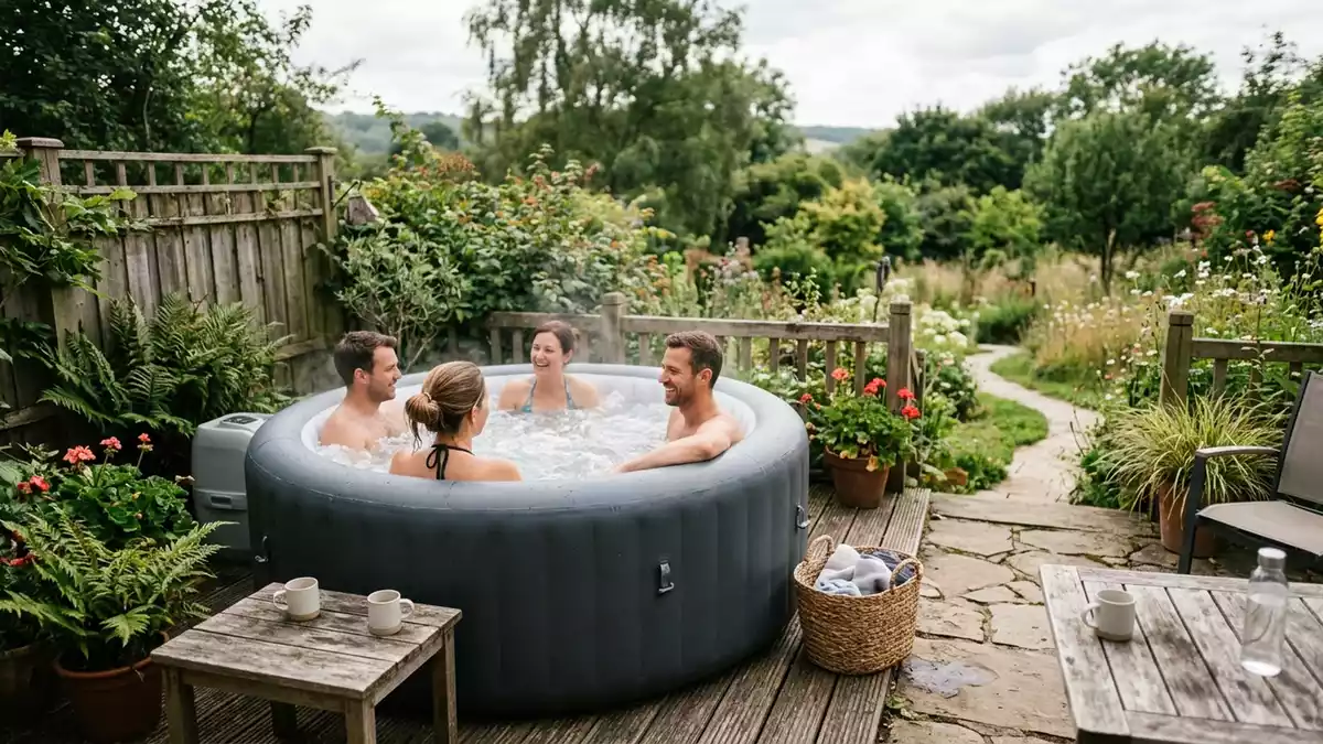 Fotorealistische Ansicht von Aufblasbarer Whirlpool auf der Terrasse in realer