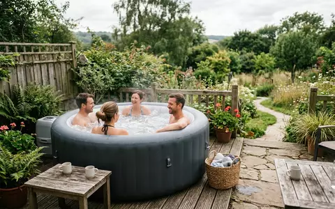 Fotorealistische Aufnahme von Aufblasbarer Whirlpool auf der Terrasse zum Thema Bestway Lay-Z-Spa Hawaii Whirlpool - Foto: THN