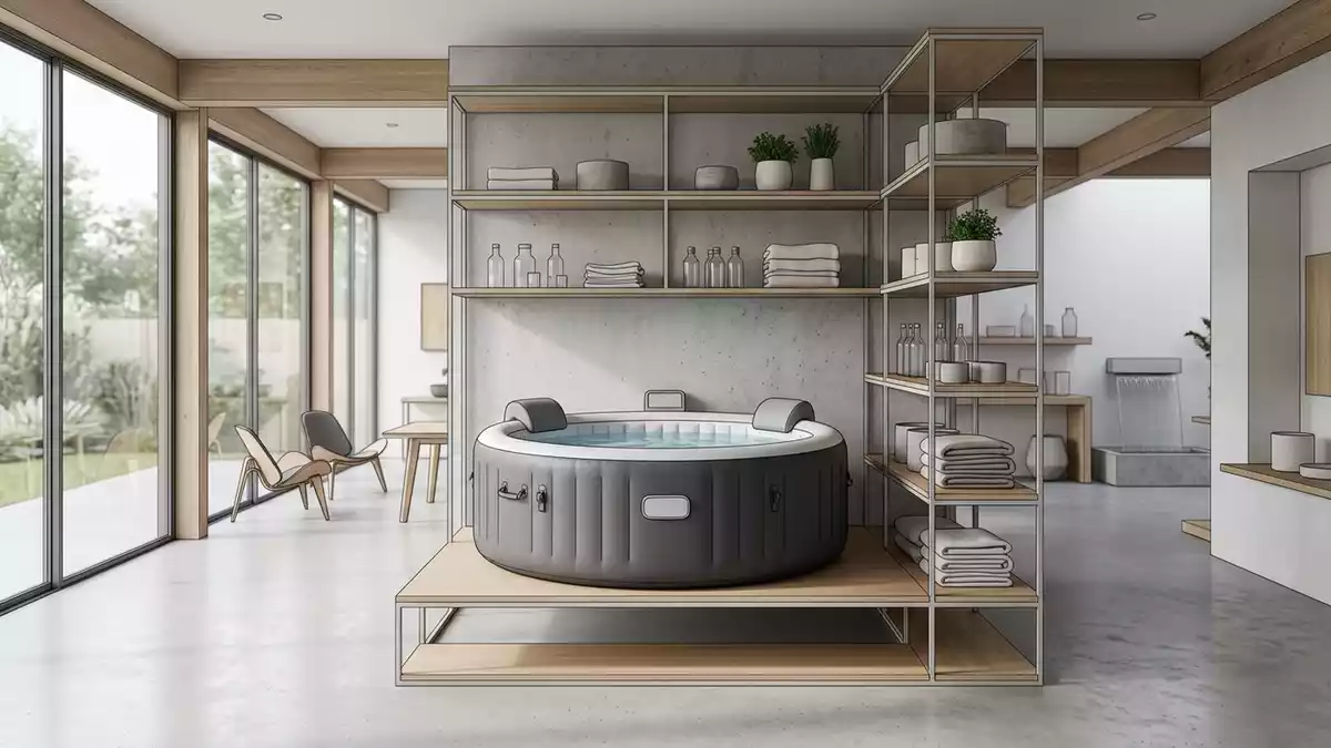 Architektur-Render im Gartenfreizeitgeschaeft mit Aufblasbarer Whirlpool