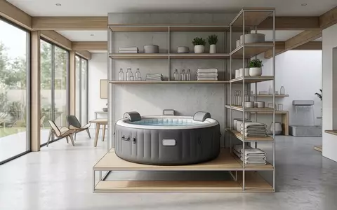 Architektur-Render im Gartenfreizeitgeschaeft mit Aufblasbarer Whirlpool zum Thema Bestway Lay-Z-Spa Hawaii Whirlpool, neutrales Tageslicht - Foto: THN
