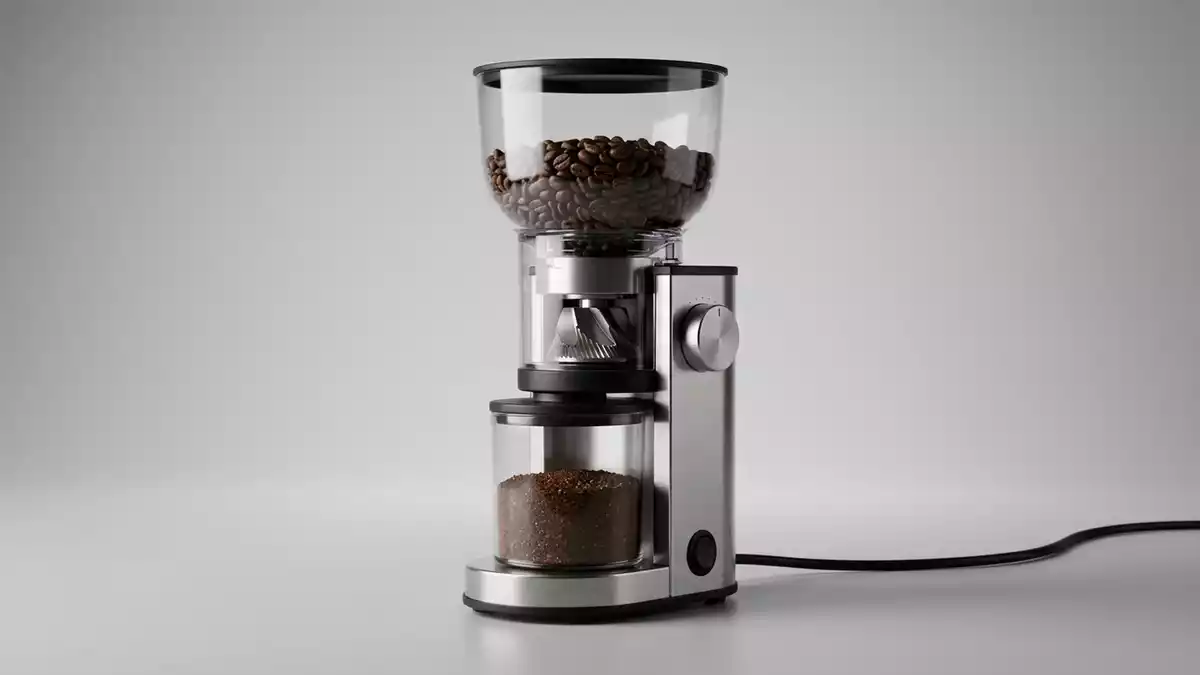 Fotorealistische Studioansicht von Kaffeemuehle in neutraler Produktdarstellung