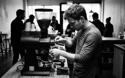 Schwarzweiss-Reportage mit Kaffeemuehle zum Thema KitchenAid 5KCG8433 Kaffeemühle, hoher Kontrast, sachlich dargestellt - Foto: THN
