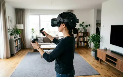 Fotorealistische Aufnahme von VR-Kopfband im Wohnzimmer zum Thema Kiwi Design Comfort Head, natuerliches Licht - Foto: THN