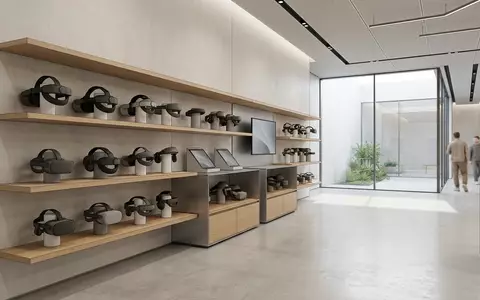 Architektur-Render im VR-Elektronikgeschaeft mit VR-Kopfband zum Thema Kiwi Design Comfort Head, neutrales Tageslicht - Foto: THN