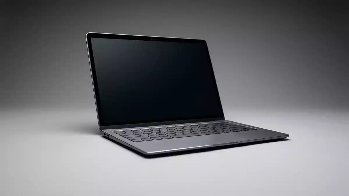 Fotorealistische Studioansicht von Laptop in neutraler Produktdarstellung, neutral