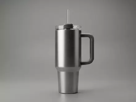 Fotorealistische Studioaufnahme von Trinkbecher zum Thema Stanley Quencher H2.0 FlowState, klare Lichtfuehrung - Foto: THN