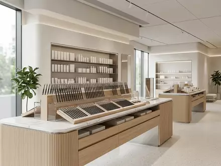 Architektur-Render im Kosmetikgeschaeft mit Augenbrauenstift zum Thema NYX Micro Brow Pencil, neutrales Tageslicht - Foto: THN