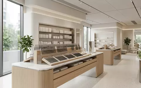 Architektur-Render im Kosmetikgeschaeft mit Augenbrauenstift zum Thema NYX Micro Brow Pencil, neutrales Tageslicht - Foto: THN