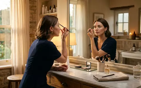 Fotorealistische Aufnahme von Augenbrauenstift im Badezimmer zum Thema NYX Micro Brow Pencil, warmes Abendlicht - Foto: THN
