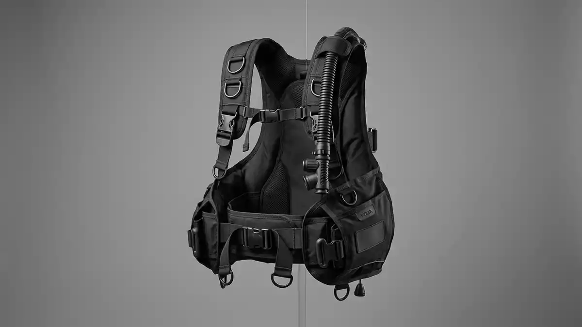 Fotorealistische Studioansicht von Taucherjacket in neutraler Produktdarstellung