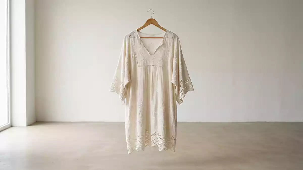 Fotorealistische Studioansicht von Strandkleid in neutraler Produktdarstellung