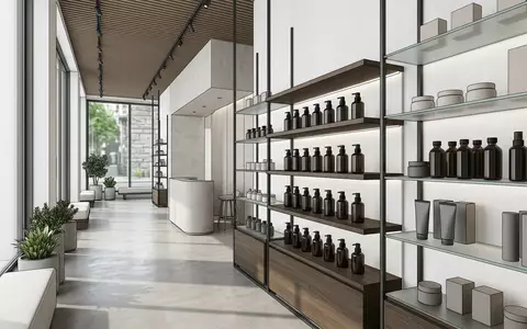 Architektur-Render im Parfuemerie mit Eau de Parfum zum Thema Carolina Herrera 212 VIP, neutrales Tageslicht - Foto: THN