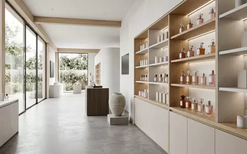 Architektur-Render im Parfuemerie mit Eau de Parfum zum Thema Carolina Herrera Good Girl, neutrales Tageslicht - Foto: THN