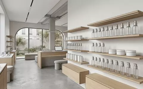 Architektur-Render im Kosmetikgeschaeft mit Make-up-Grundierung zum Thema e.l.f. Power Grip Primer, neutrales Tageslicht - Foto: THN