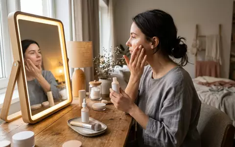 Fotorealistische Aufnahme von Teintfluessigkeit am Schminktisch zum Thema e.l.f. Halo Glow Liquid, natuerliches Licht - Foto: THN