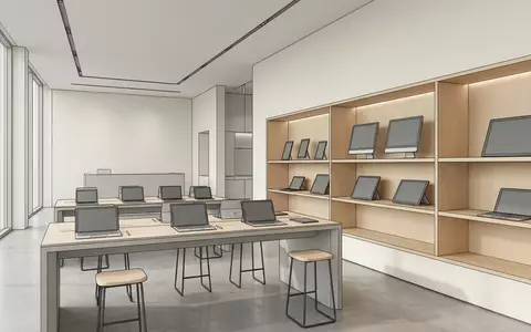 Architektur-Render im Computer Showroom mit Tablet Computer zum Thema ASUS ProArt PZ13 Copilot+, neutrales Tageslicht - Foto: THN