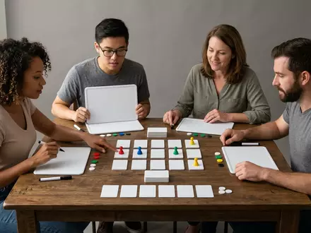 Fotorealistische Studioaufnahme von Ratespiel zum Thema Just One, klare Lichtfuehrung, sachlich dargestellt - Foto: THN