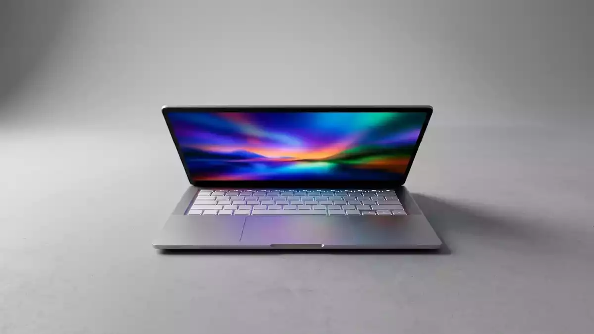 Fotorealistische Studioansicht von Laptop in neutraler Produktdarstellung, neutral