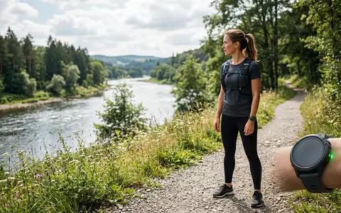Fotorealistische Aufnahme von Smartwatch beim Laufen zum Thema Garmin Venu 3 Smartwatch, natuerliches Licht - Foto: THN