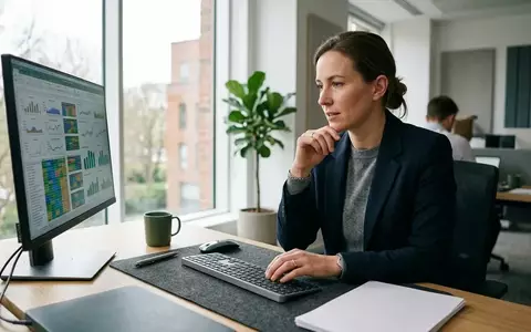 Ein Wirtschaftsprüfer analysiert Nachhaltigkeitsberichte an einem modernen Büroarbeitsplatz in einer professionellen Umgebung. - Foto: über boerse-global.de