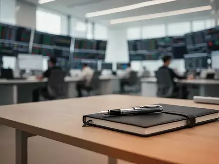 Ein minimalistischer Schreibtisch mit einem Füllfederhalter und einem Notizbuch in einem professionellen Büro. - Foto: über boerse-global.de