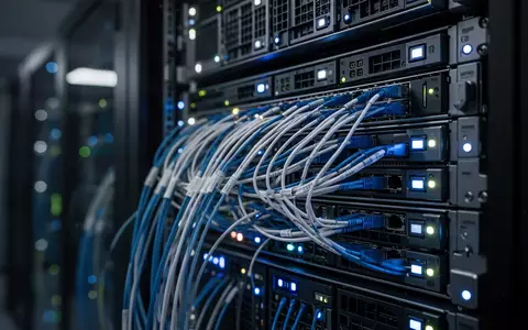 Nahaufnahme eines modernen Server-Racks mit leuchtenden LED-Anzeigen in einem Rechenzentrum. - Foto: über boerse-global.de
