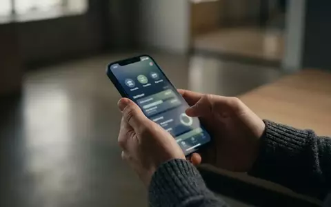 Nahaufnahme einer Person, die ein Smartphone in einem Büro hält, während sie eine Banking-App verwendet. - Foto: über boerse-global.de