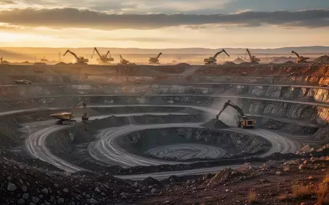 Weitläufige Tagebau-Mine in Wyoming bei Sonnenuntergang mit sichtbaren geologischen Schichten. - Foto: über boerse-global.de