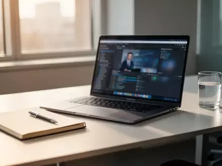 Ein sauberer, moderner Büroarbeitsplatz mit einem Laptop und einem Notizbuch in natürlichem Licht. - Foto: über boerse-global.de
