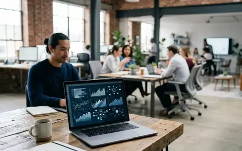 Ein moderner Büroarbeitsplatz mit einem Laptop, auf dem komplexe Datenanalysen und Compliance-Workflows zu sehen sind. - Foto: über boerse-global.de