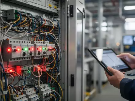 Ein Blick in einen industriellen Schaltschrank mit komplexer Verkabelung und Status-LEDs in einer Produktionsanlage. - Foto: über boerse-global.de