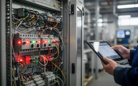 Ein Blick in einen industriellen Schaltschrank mit komplexer Verkabelung und Status-LEDs in einer Produktionsanlage. - Foto: über boerse-global.de