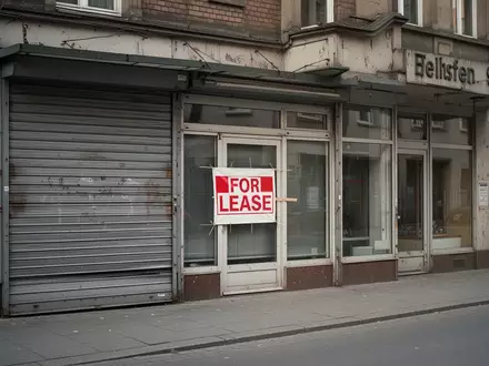 Ein geschlossenes Ladenlokal in einer deutschen Stadt mit heruntergelassenen Rollläden in einer ruhigen Straße. - Foto: über boerse-global.de