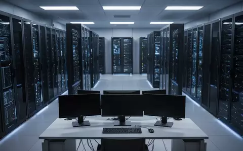 Moderne Serverräume in einem Rechenzentrum mit blau beleuchteten Serverschränken, die die Verarbeitung großer Datenmengen symbolisieren. - Foto: über boerse-global.de